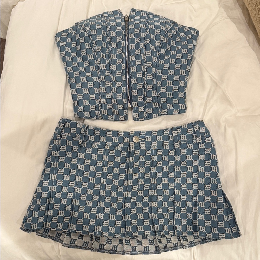 MISBHV Stylish Blue Patterned Corset & Skirt Set